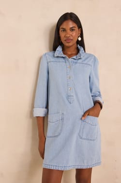 Straight denim dress with long sleeves in cotton BLAKE;${refinementColor}