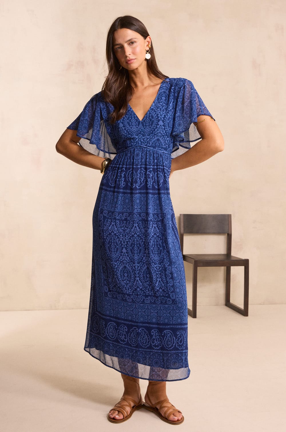 Flowy printed dress in BLUEBELL;${refinementColor}