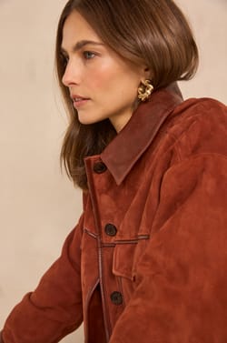 Brown suede leather jacket;${refinementColor}