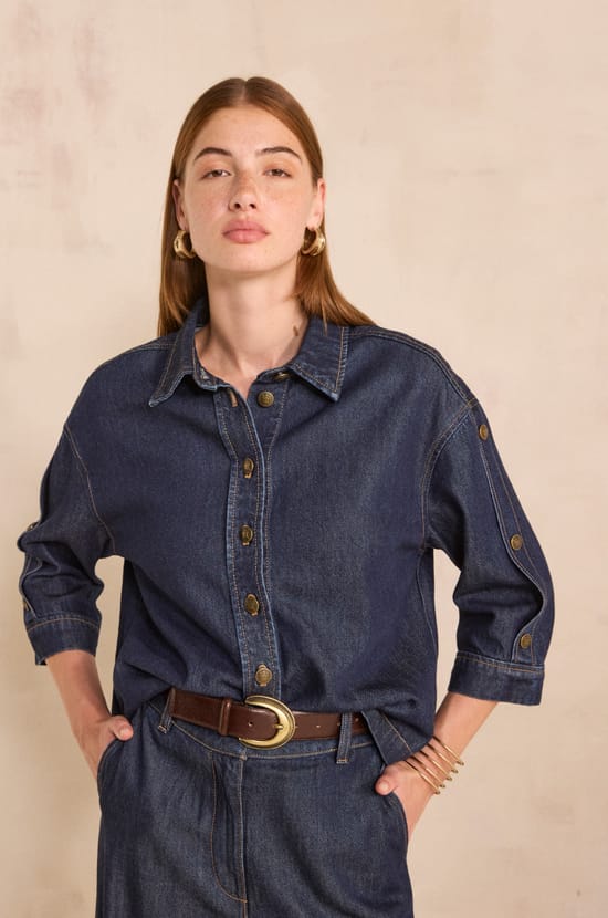 3/4 Sleeve Denim Blouse MILO;${refinementColor}