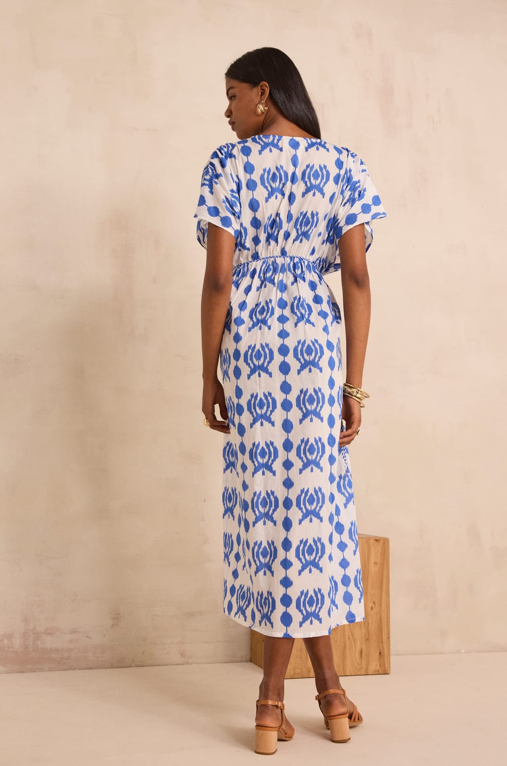Printed cotton straight dress PROMISE;${refinementColor}
