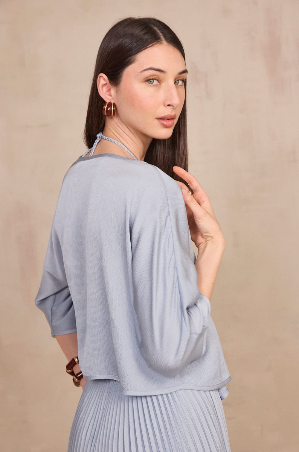 Fluid bolero with 3/4 sleeves DINO;${refinementColor}