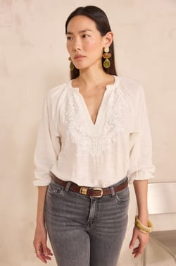 3/4 sleeve embroidered cotton blouse DELICATE;${refinementColor}