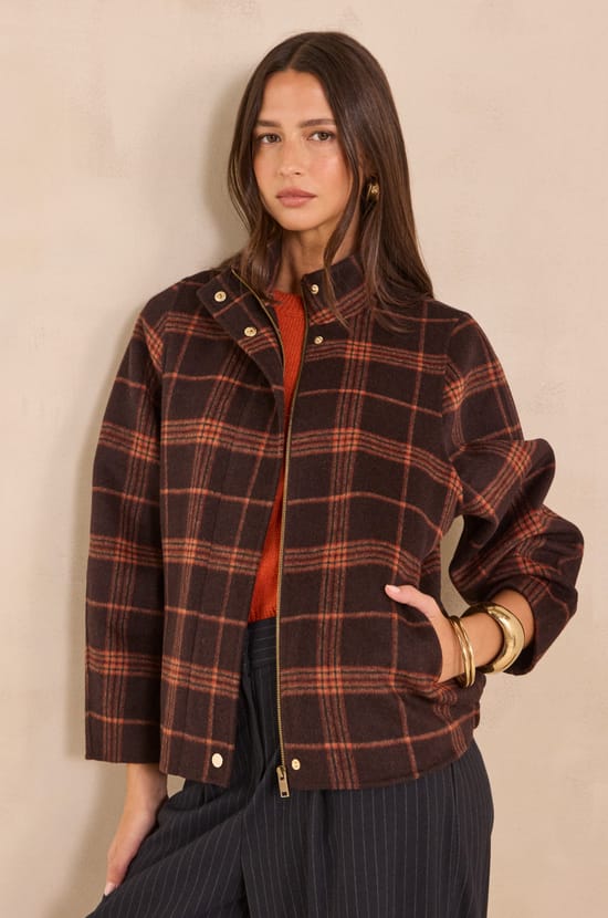 FELICITY mixed wool tartan jacket;${refinementColor}