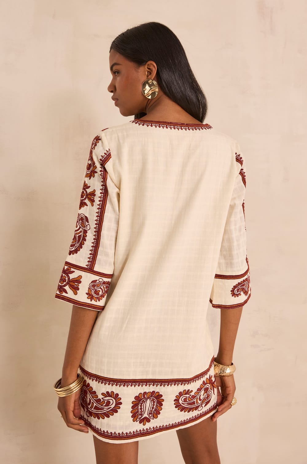 Straight embroidered cotton dress MARGUERITE;${refinementColor}