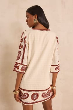 Straight embroidered cotton dress MARGUERITE;${refinementColor}