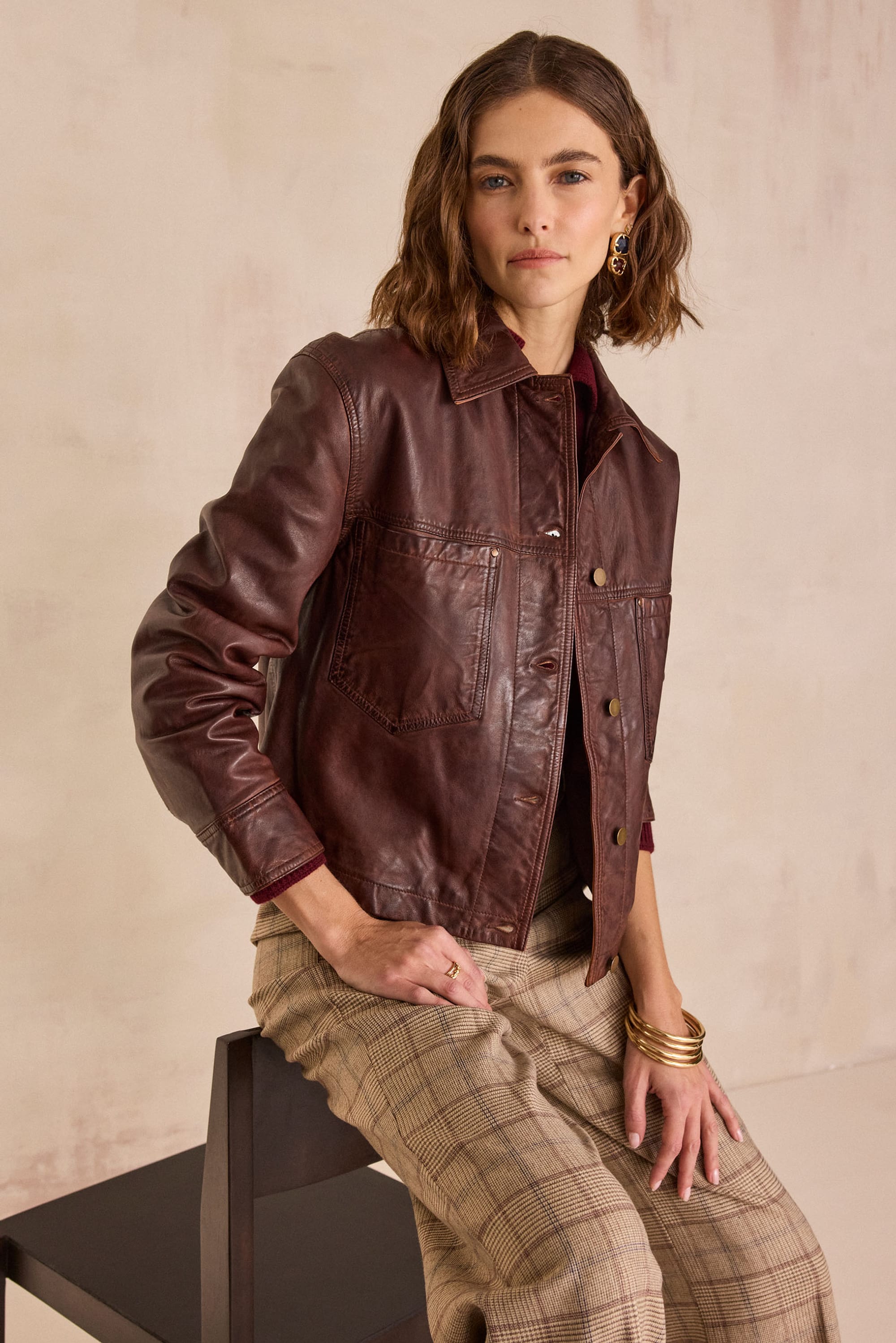 CARLA 100% leather jacket woman | BRICK | Maison 123