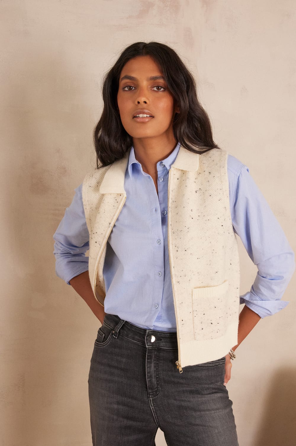 BENJI sleeveless cardigan;${refinementColor}