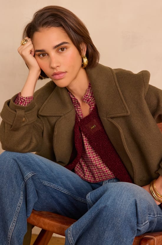 BETH checked cotton blouse;${refinementColor}
