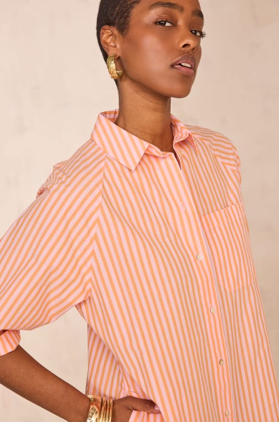 Striped cotton shirt dress BEST;${refinementColor}