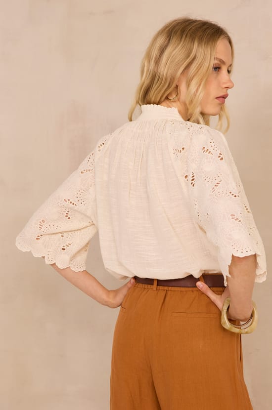 Embroidered 3/4 Sleeve Cotton Blouse MASHA;${refinementColor}