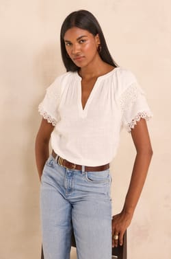 Chemisier &agrave; manches courtes brod&eacute;es en coton MATHIS;${refinementColor}