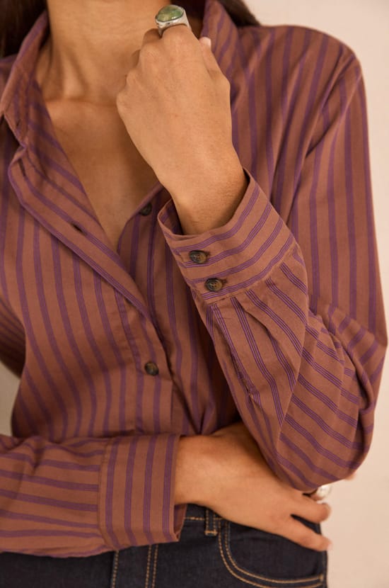 MARCEAU striped cotton blend blouse;${refinementColor}