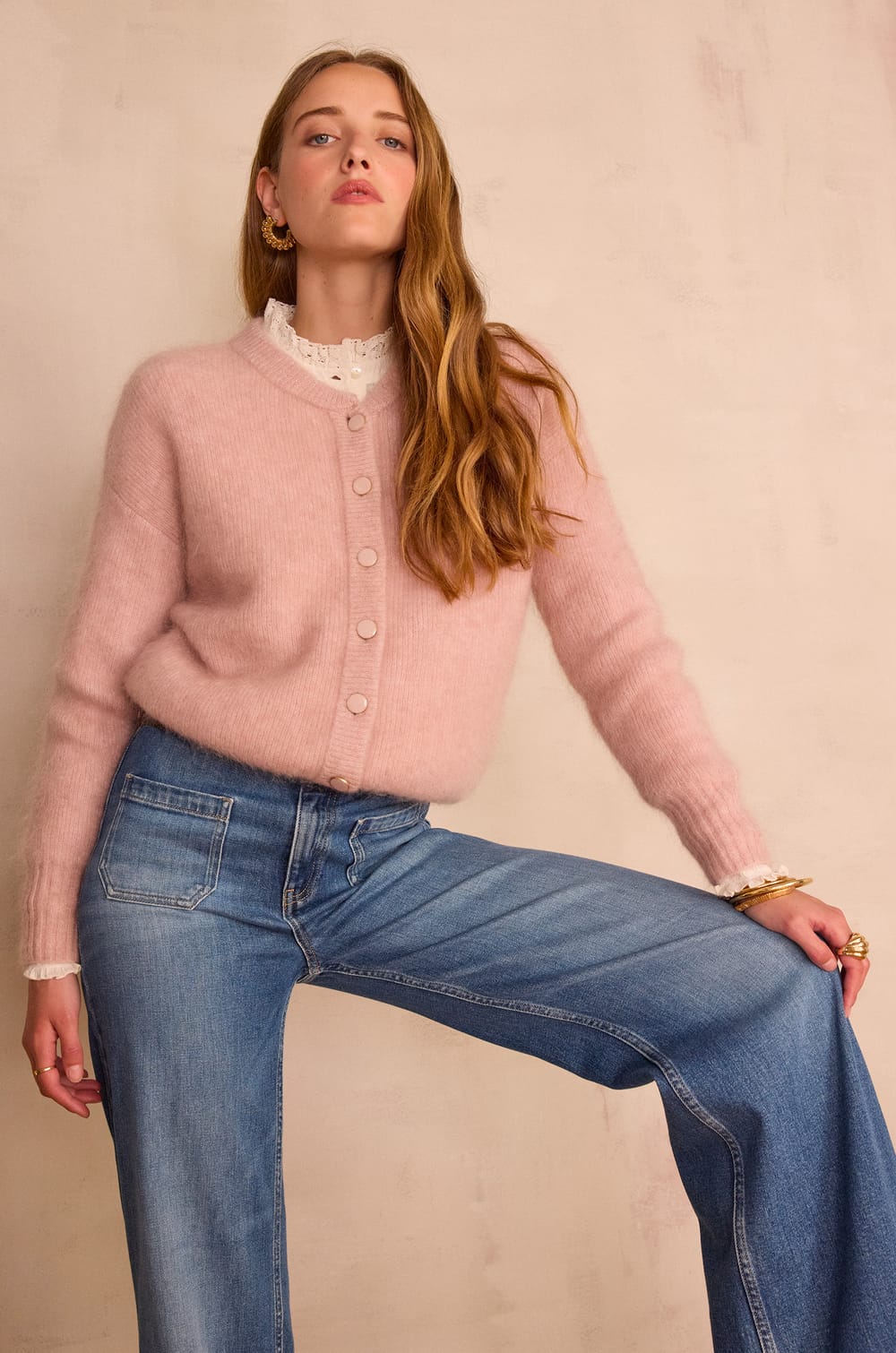 LOU Cardigan in mohair and wool;${refinementColor}