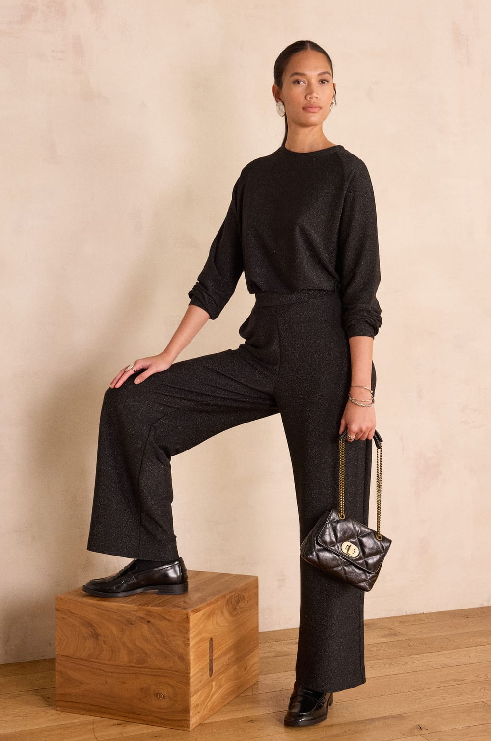 MONA straight lurex trousers;${refinementColor}