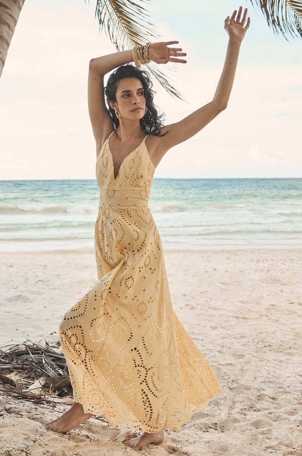 Embroidered cotton strap dress BERYLE;${refinementColor}