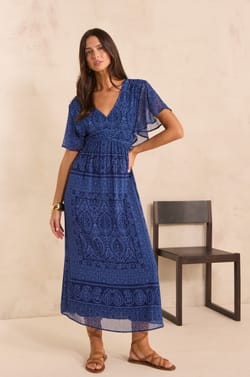 Flowy printed dress in BLUEBELL;${refinementColor}