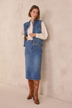 BIRDY cotton skirt with fine stripes;${refinementColor}