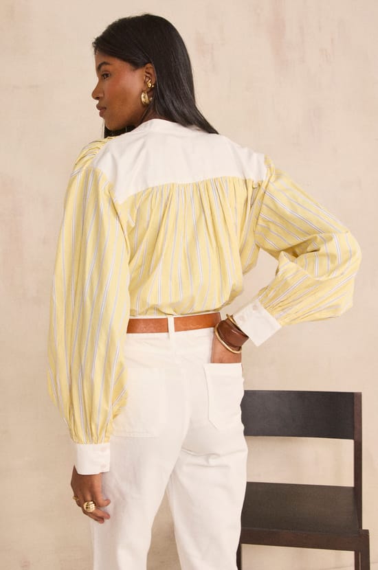 Douglas striped long-sleeve blouse;${refinementColor}