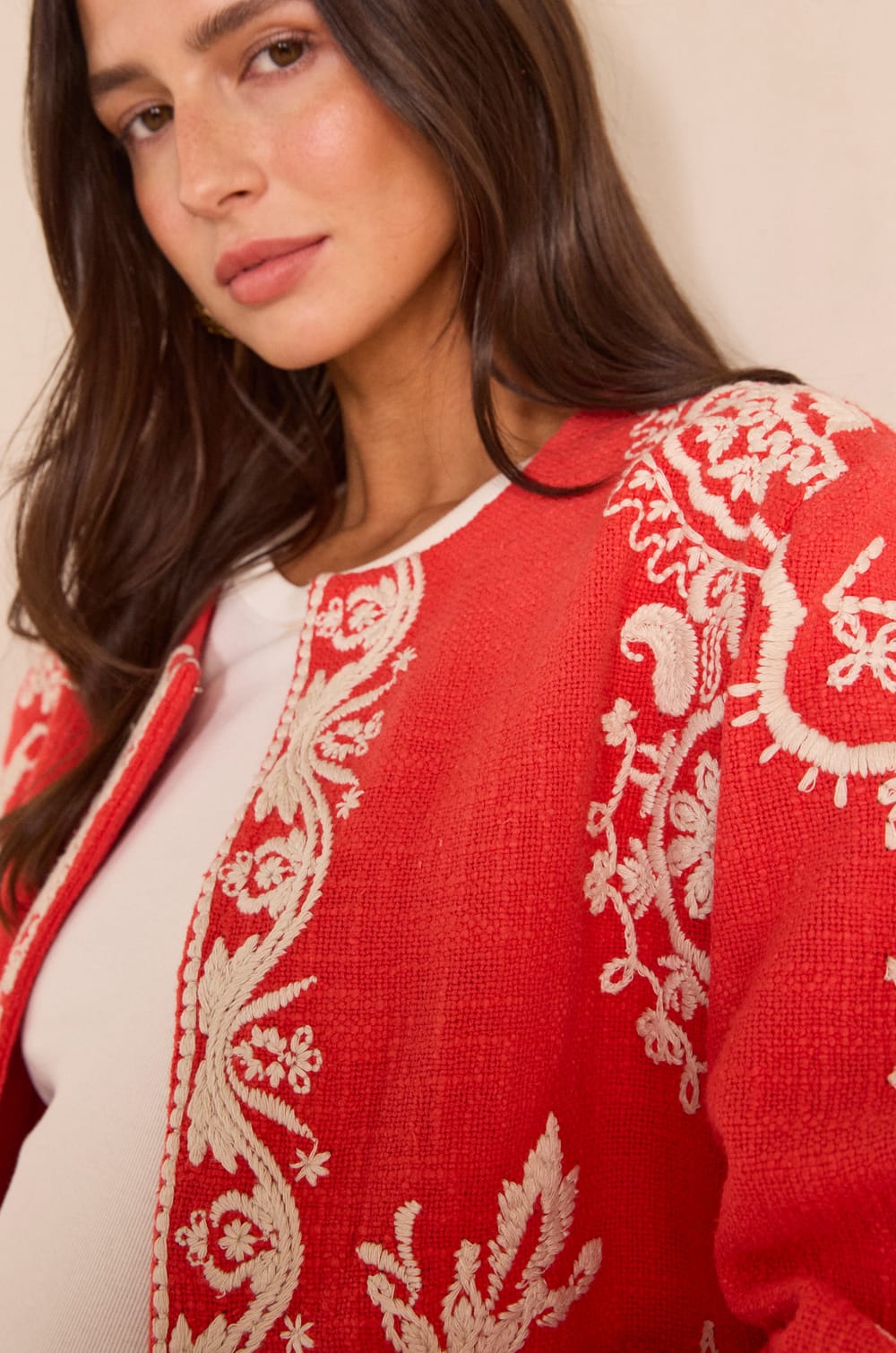 VALMA long sleeve embroidered cotton jacket;${refinementColor}