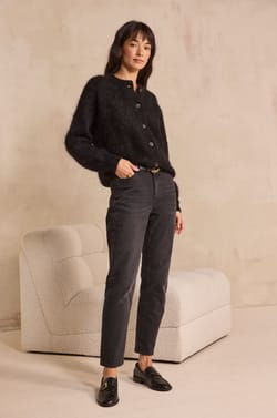 Pantalon slim noir en coton m&eacute;lang&eacute; LOU;${refinementColor}
