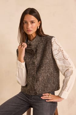 Gilet sans manches en alpaga et coton m&eacute;lang&eacute;s BABETH;${refinementColor}