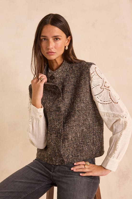 Sleeveless alpaca and cotton blend vest BABETH;${refinementColor}