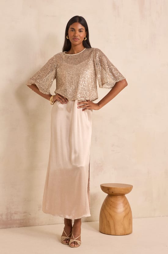 Shiny sequin straight dress;${refinementColor}