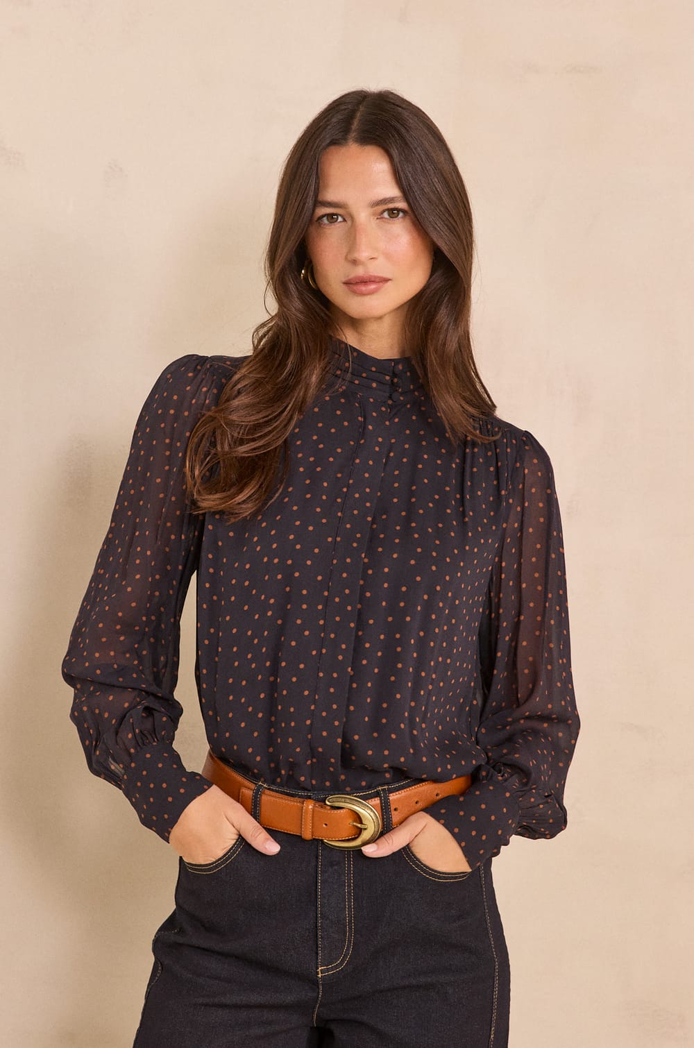 SPIRIT long-sleeved polka dot blouse;${refinementColor}