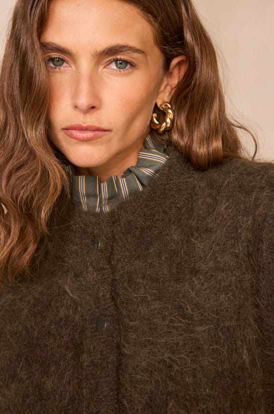 Khaki sleeveless cardigan in mixed mohair AYMIE;${refinementColor}