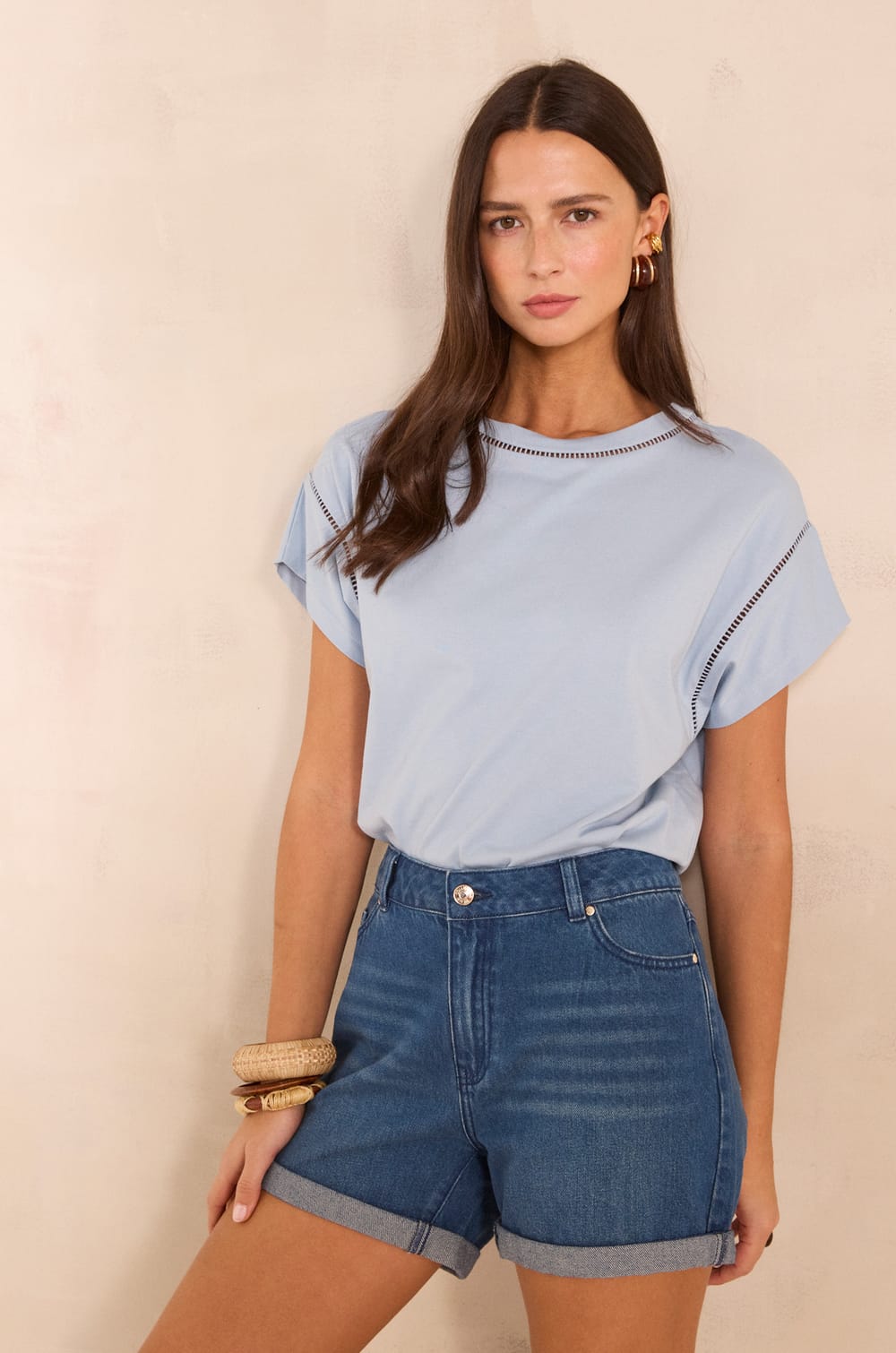 Short-sleeve cotton T-shirt LOUISE;${refinementColor}