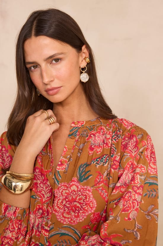 Printed long-sleeve cotton blouse DjJAZZ;${refinementColor}