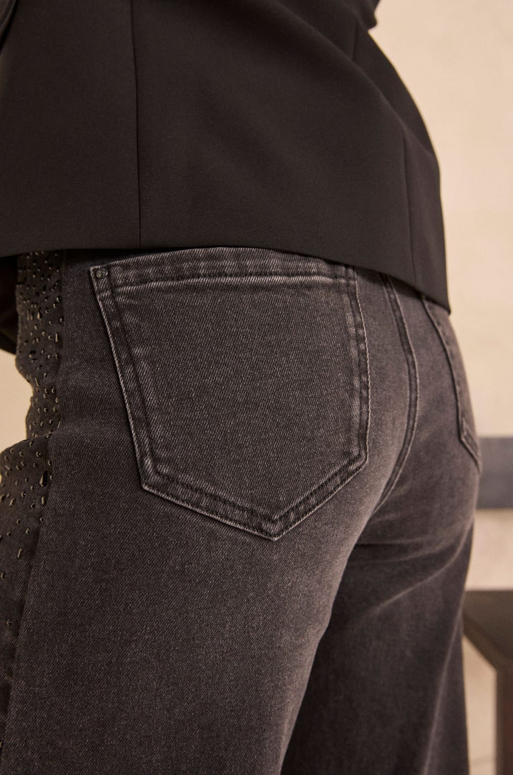 Pantalon noir &eacute;vas&eacute; en coton m&eacute;lang&eacute; SAVANA;${refinementColor}