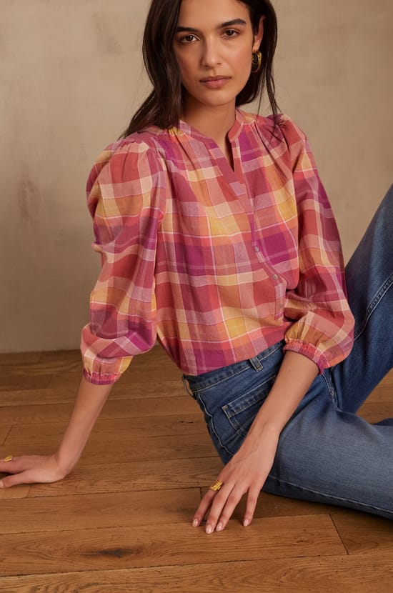 Blouse PRUDENCE &agrave; carreaux;${refinementColor}