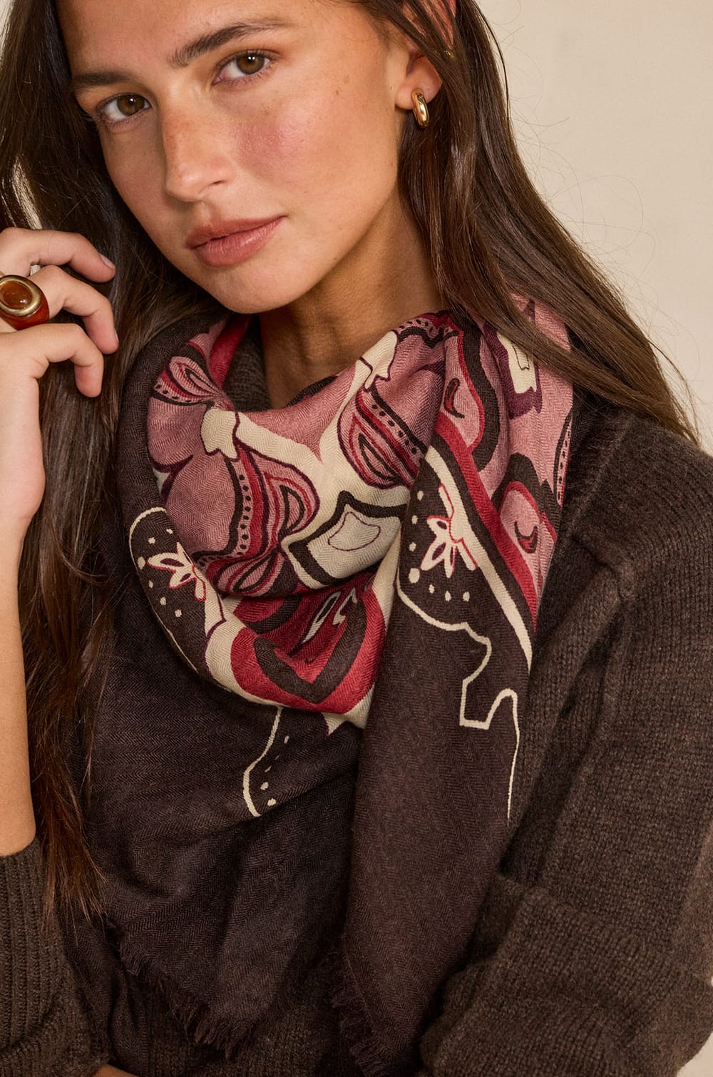 Foulard 100% laine Octobre Rose REMY;${refinementColor}