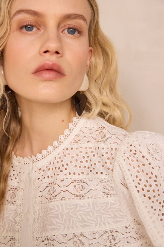 Embroidered long-sleeve cotton blouse DORIS;${refinementColor}