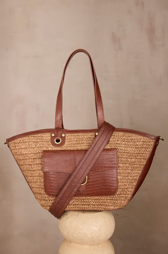 Leather and raffia basket bag MAX;${refinementColor}