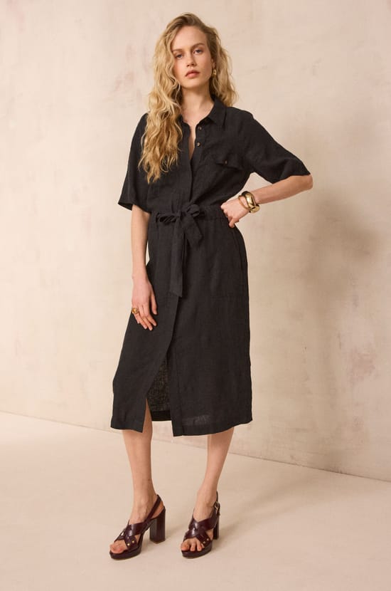 Straight linen flowy dress BETANIE;${refinementColor}