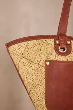 LUCIEN leather and raffia basket bag;${refinementColor}