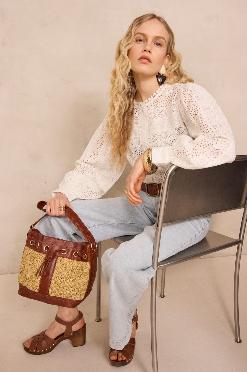 Embroidered long-sleeve cotton blouse DORIS;${refinementColor}