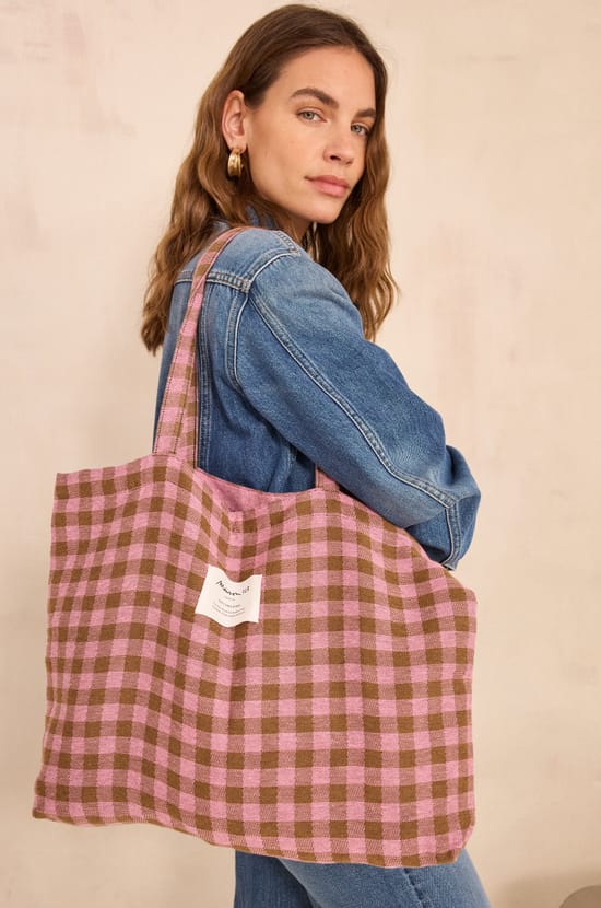 Sac Cabas en Coton M&eacute;lang&eacute; &agrave; Carreaux TOTE BAG Petit Mod&egrave;le;${refinementColor}