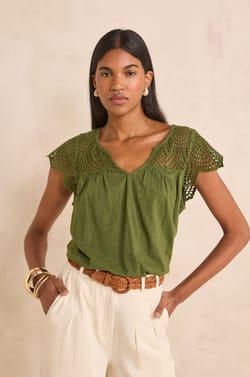Embroidered short-sleeve cotton top LILOU;${refinementColor}