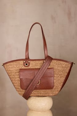 Leather and raffia basket bag MAX;${refinementColor}