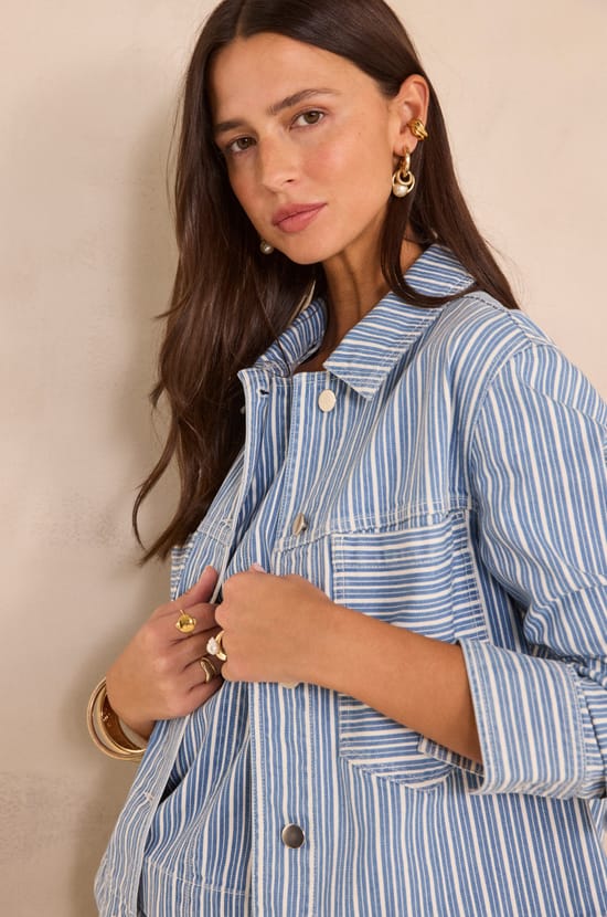 Striped long-sleeve blended cotton jacket CARLA;${refinementColor}