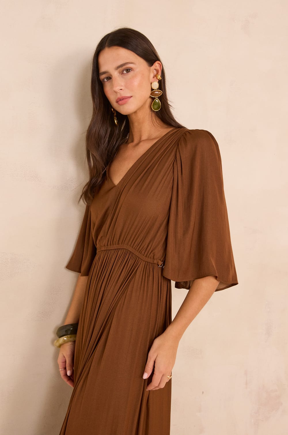 Fluid dress with 3/4 sleeves PERLA;${refinementColor}