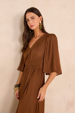 Fluid dress with 3/4 sleeves PERLA;${refinementColor}