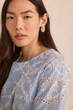 Embroidered 3/4 sleeve cotton blouse DANTY;${refinementColor}