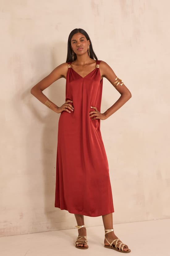 Penelope straight dress with straps;${refinementColor}
