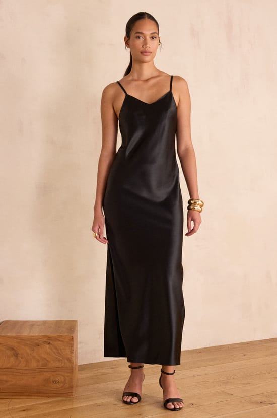 Straight satin dress REFLET;${refinementColor}