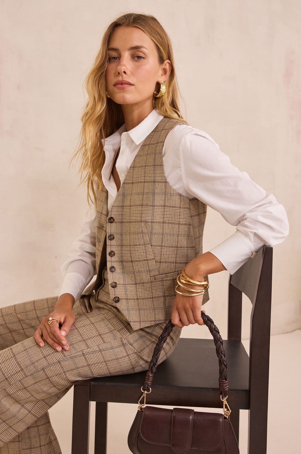 Sleeveless Prince of Wales check Cardigan SIMEON;${refinementColor}